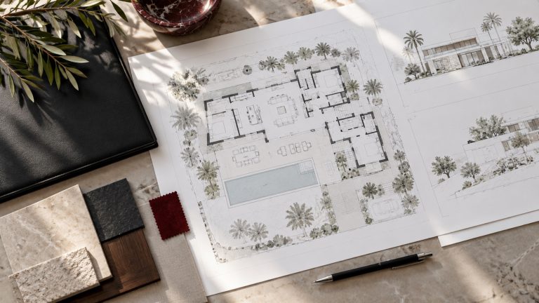 Representación ilustrativa de una villa sobre plano en Sotogrande